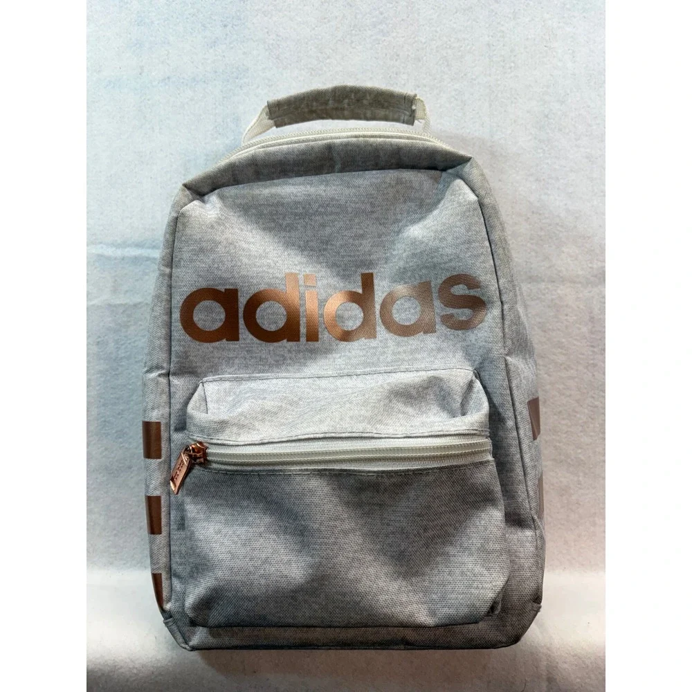 Adidas Insulated Lunch Bag Grey Rose Gold Metallic Logo Three Stripe RN